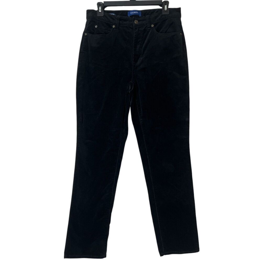 Talbots Womens Black Corduroy Pants 6 High Rise Straight Leg Curvy Fall Preppy